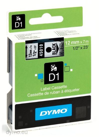 Picture of DYMO TAPE BLK/CLEAR 12MM X 7M 45010