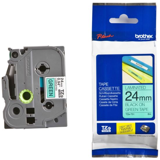 Picture of BROTHER TAPE BLACK ON GREEN TZE731 12MM